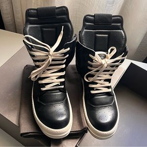 RICK OWENS SCARPE IN PELLE - GEOBASKET BLACK/BLACK/WB SIZE 42 in original box